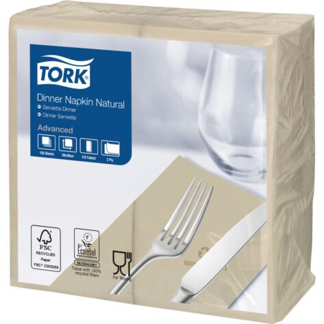 Middagsserviet, Tork Advanced, 2-lags, 1/8 fold, 39x39cm, natur, genanvendt papir