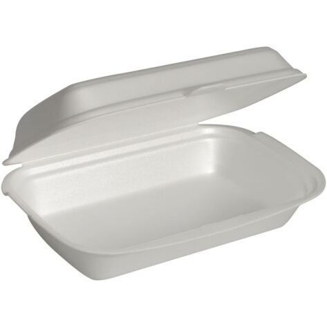 Burgerboks, ABENA Gastro, 16x24x7,5cm, 660 ml, hvid, XPS, 1-rums, med hængslet låg, aflang Burgerboks, ABENA Gastro, 16x24x7,5cm, 660 ml, hvid, XPS, 1-rums, med hængslet låg, aflang