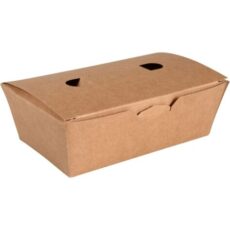 Takeaway boks, 13,8x6,7x5,5cm, 450 ml, brun, pap, med låg, konisk nr. 1
