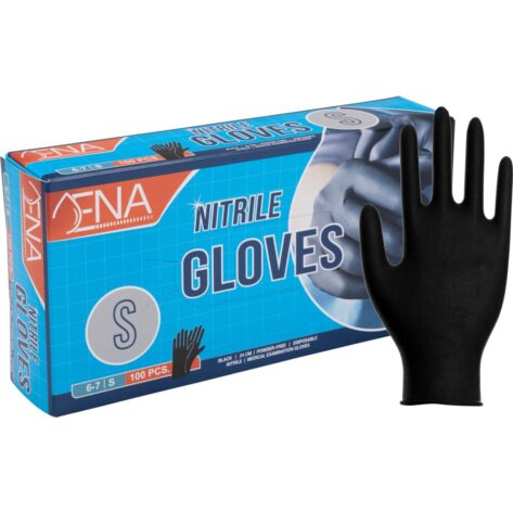 Undersøgelseshandske, ENA, S, sort, nitril, pudderfri